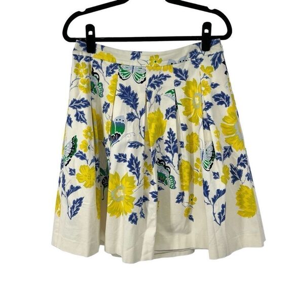Talbots RSVP Blue Yellow Floral Butterfly Pleated Lined Skirt - Picture 2 of 9